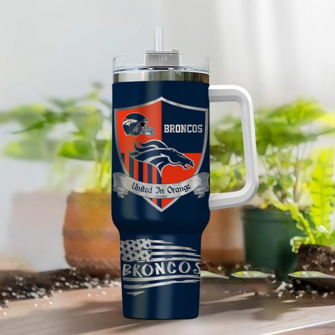 Denver Broncos Nfl Silver Logo Custom Stanley Quencher 40Oz Stainless Steel Tumbler With Handle - Image 2