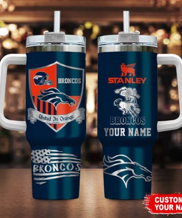 Denver Broncos Nfl Silver Logo Custom Stanley Quencher 40Oz Stainless Steel Tumbler With Handle