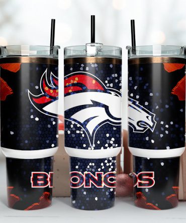 Denver Broncos Nfl Stained Glass Effect Custom Stanley Quencher 40Oz Stainless Steel Tumbler With Handle