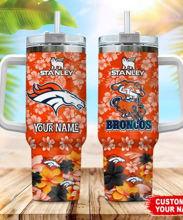 Denver Broncos Nfl Tropical Floral Custom Stanley Quencher 40Oz Stainless Steel