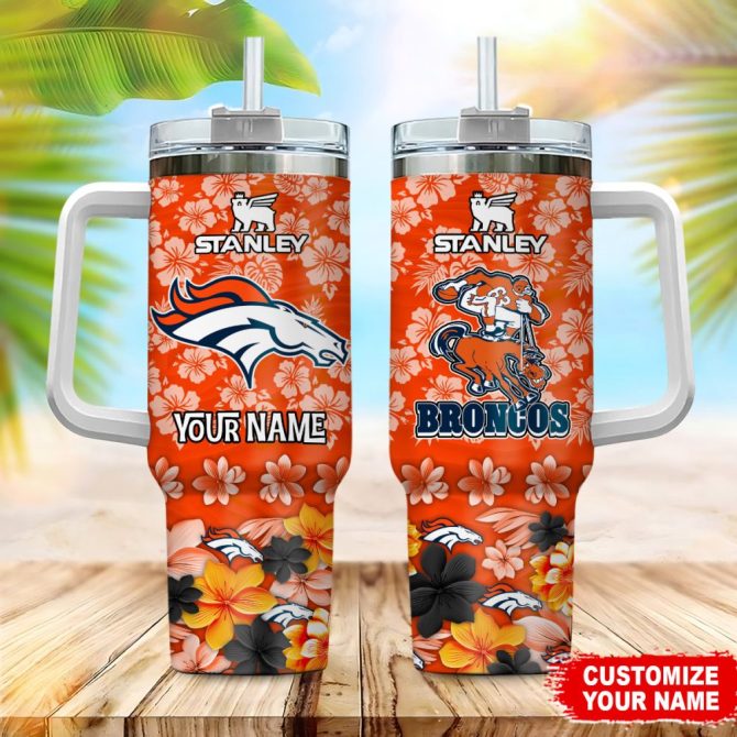 Denver Broncos Nfl Tropical Floral Custom Stanley Quencher 40Oz Stainless Steel