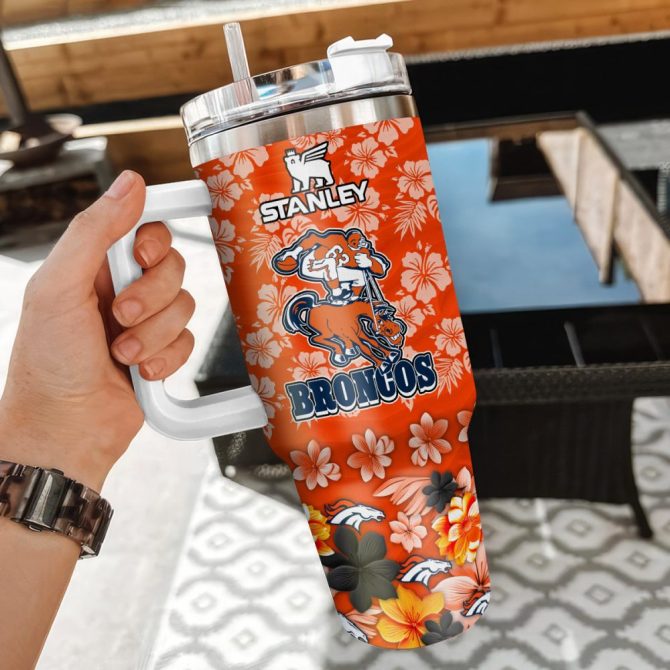 Denver Broncos Nfl Tropical Floral Custom Stanley Quencher 40Oz Stainless Steel - Image 3