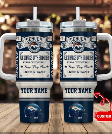Denver Broncos Nfl Vintage Kings Of Football Custom Stanley Quencher 40Oz Stainless Steel Tumbler With Handle