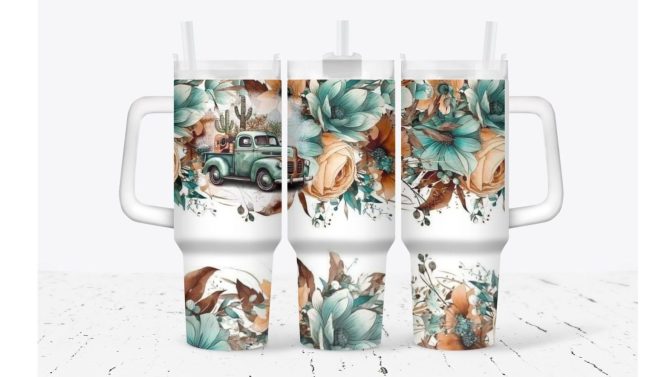 Desert Roads And Flowers Custom Stanley Quencher 40Oz Stainless Steel Tumbler With Handle