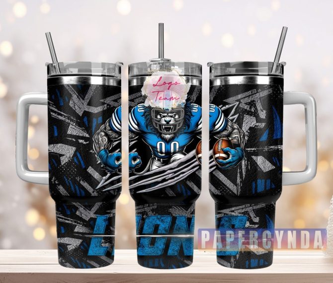 Detroit Lions Custom Stanley Quencher 40Oz Stainless Steel Tumbler With Handle