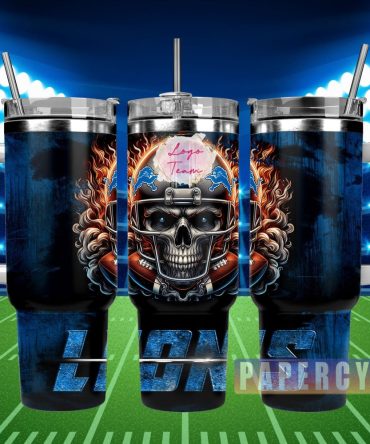 Detroit Lions Custom Stanley Quencher 40Oz Stainless Steel Tumbler With Handle