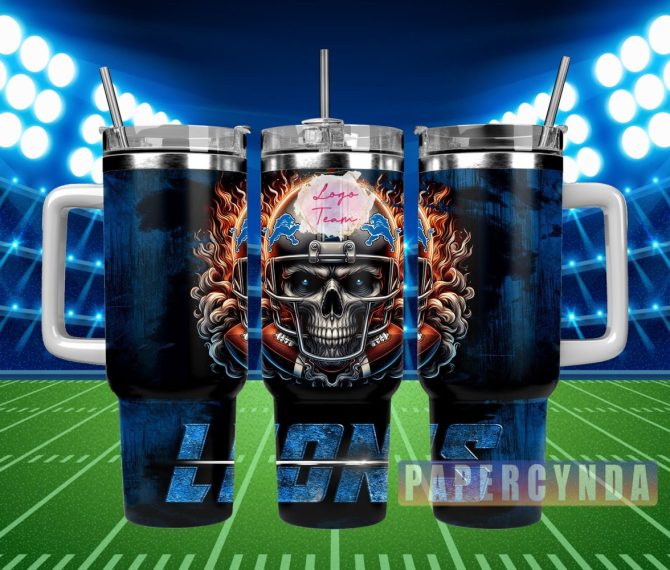 Detroit Lions Custom Stanley Quencher 40Oz Stainless Steel Tumbler With Handle