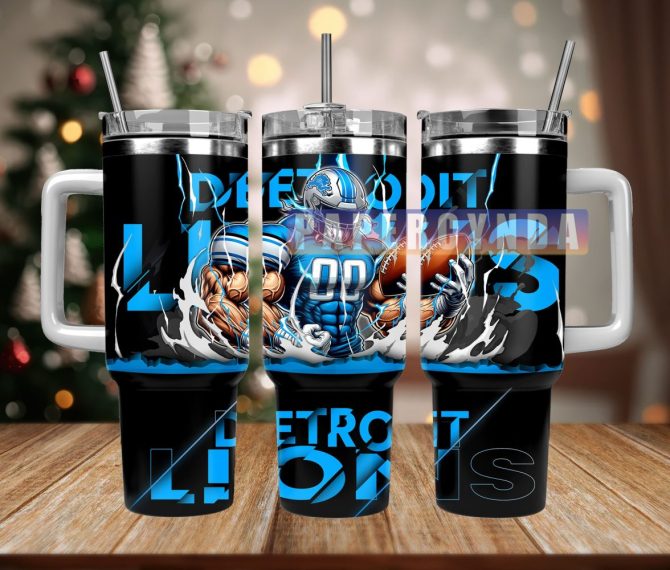 Detroit Lions Custom Stanley Quencher 40Oz Stainless Steel Tumbler With Handle
