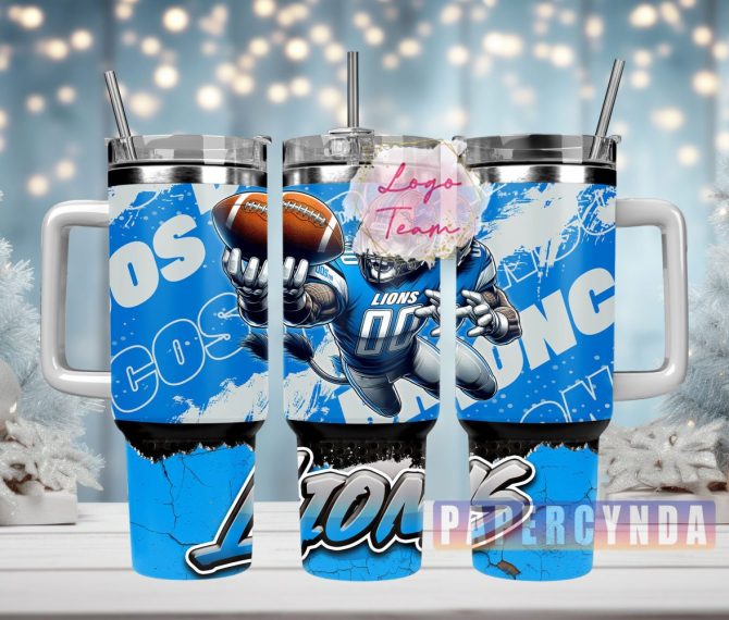 Detroit Lions Custom Stanley Quencher 40Oz Stainless Steel Tumbler With Handle