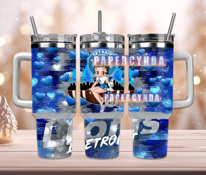 Detroit Lions Custom Stanley Quencher 40Oz Stainless Steel Tumbler With Handle