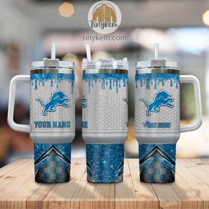 Detroit Lions Glitter Nfl Custom Stanley Quencher 40Oz Stainless Steel Tumbler With Handle - Image 2