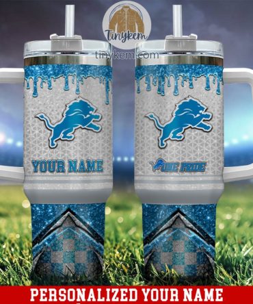 Detroit Lions Glitter Nfl Custom Stanley Quencher 40Oz Stainless Steel Tumbler With Handle