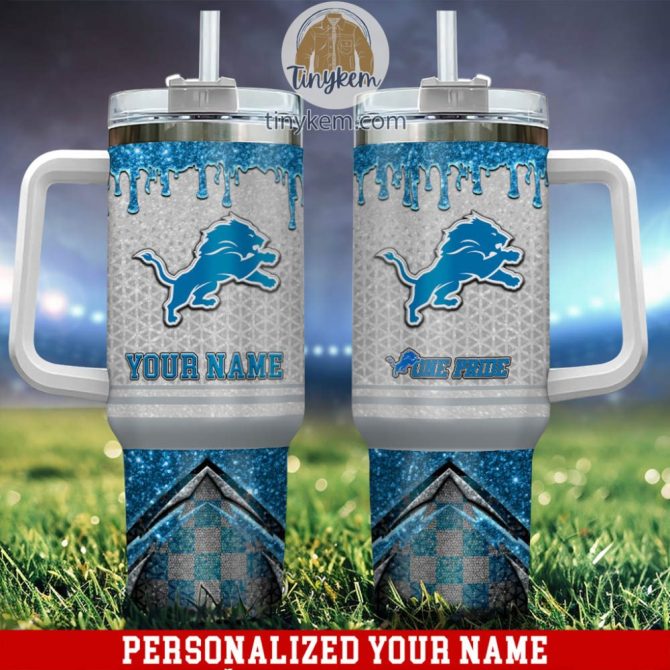 Detroit Lions Glitter Nfl Custom Stanley Quencher 40Oz Stainless Steel Tumbler With Handle