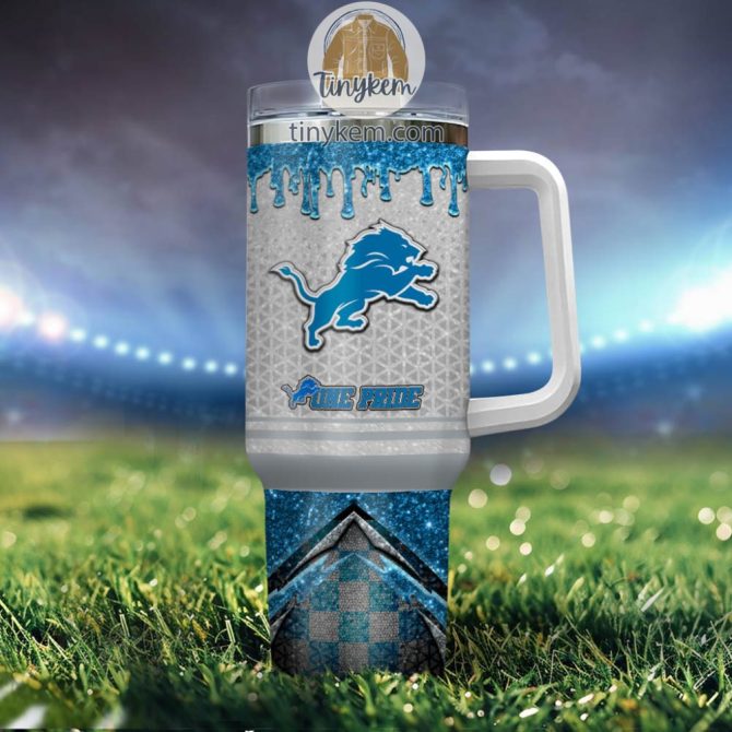 Detroit Lions Glitter Nfl Custom Stanley Quencher 40Oz Stainless Steel Tumbler With Handle - Image 4