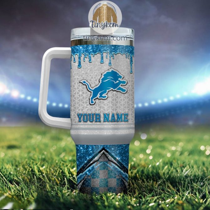 Detroit Lions Glitter Nfl Custom Stanley Quencher 40Oz Stainless Steel Tumbler With Handle - Image 3