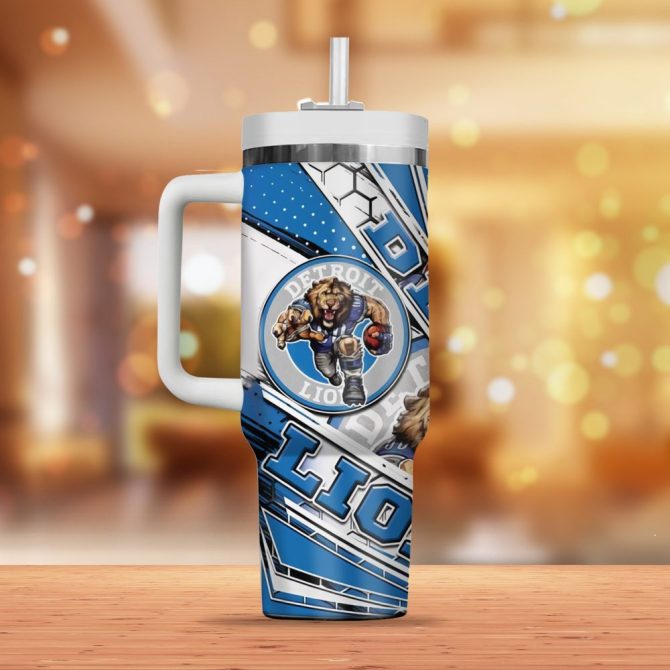 Detroit Lions Mascot Custom Stanley Quencher 40Oz Stainless Steel Tumbler With Handle - Image 2