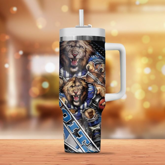 Detroit Lions Mascot Custom Stanley Quencher 40Oz Stainless Steel Tumbler With Handle - Image 3