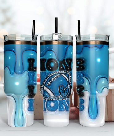 Detroit Lions Nfl 3D Inflated Puff Effect Custom Stanley Quencher 40Oz Stainless Steel Tumbler With Handle