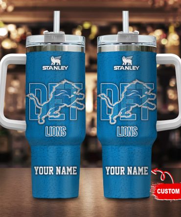 Detroit Lions Nfl 3D Logo Custom Stanley Quencher 40Oz Stainless Steel Tumbler With Handle