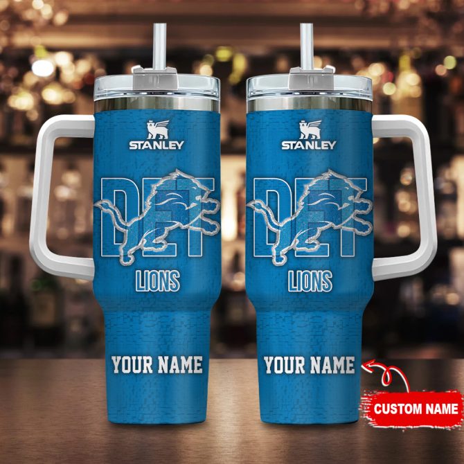 Detroit Lions Nfl 3D Logo Custom Stanley Quencher 40Oz Stainless Steel Tumbler With Handle