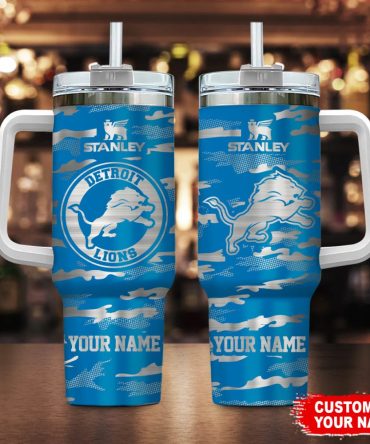 Detroit Lions Nfl Camo Pattern Custom Stanley Quencher 40Oz Stainless Steel Tumbler With Handle