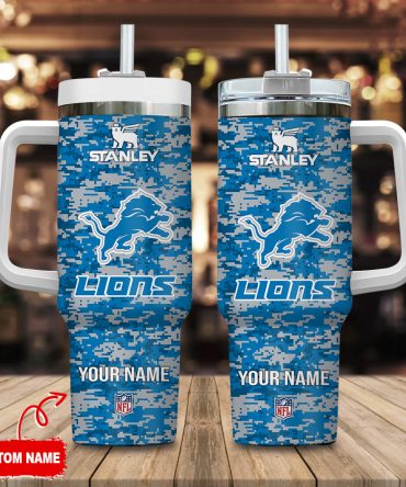 Detroit Lions Nfl Camouflage Custom Stanley Quencher 40Oz Stainless Steel Tumbler With Handle