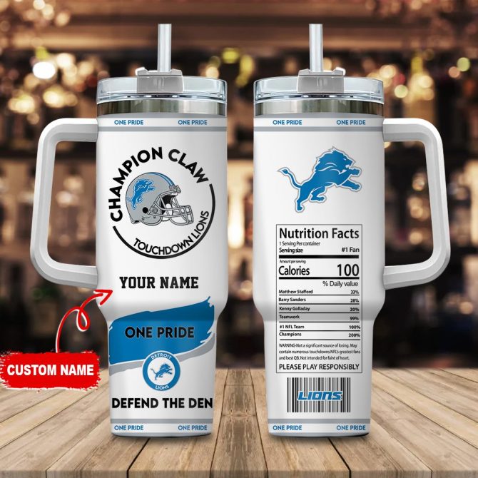 Detroit Lions Nfl Champion Claw Custom Stanley Quencher 40Oz Stainless Steel Tumbler With Handle