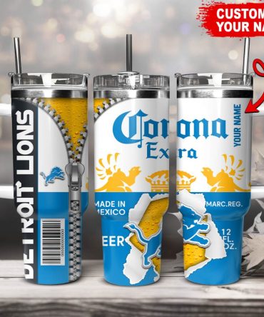 Detroit Lions Nfl Corona Extra Custom Stanley Quencher 40Oz Stainless Steel Tumbler With Handle