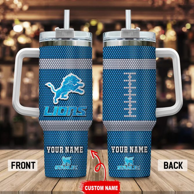 Detroit Lions Nfl Crystal Custom Stanley Quencher 40Oz Stainless Steel Tumbler With Handle