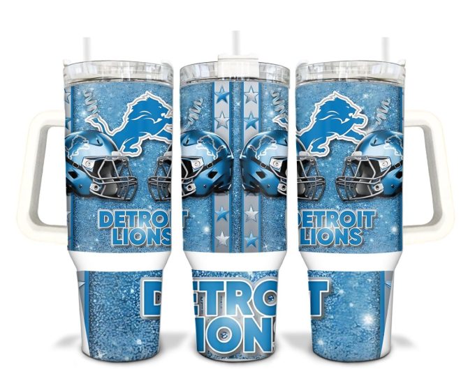 Detroit Lions Nfl Custom Stanley Quencher 40Oz Stainless Steel Tumbler With Handle