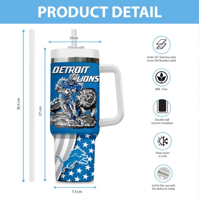 Detroit Lions Nfl Custom Stanley Quencher 40Oz Stainless Steel Tumbler With Handle - Image 3