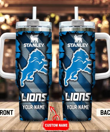 Detroit Lions Nfl Custom Stanley Quencher 40Oz Stainless Steel Tumbler With Handle