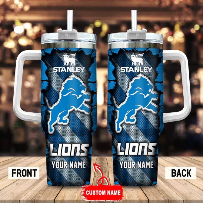 Detroit Lions Nfl Custom Stanley Quencher 40Oz Stainless Steel Tumbler With Handle