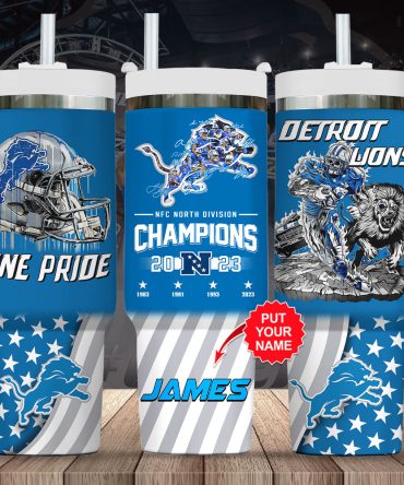 Detroit Lions Nfl Custom Stanley Quencher 40Oz Stainless Steel Tumbler With Handle
