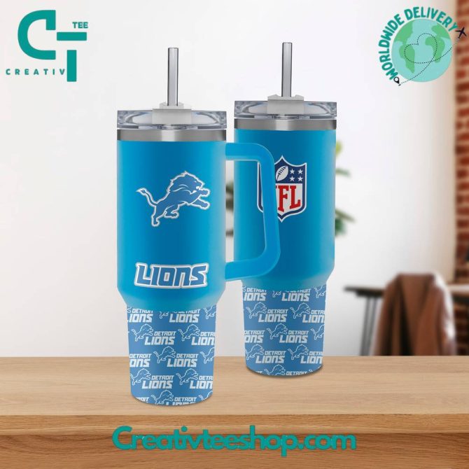 Detroit Lions Nfl Custom Stanley Quencher 40Oz Stainless Steel Tumbler With Handle