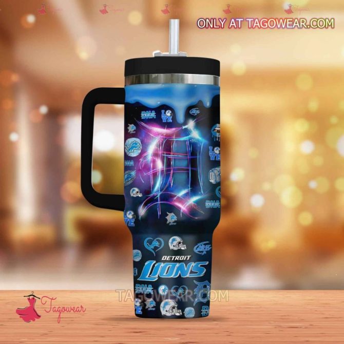 Detroit Lions Nfl Custom Stanley Quencher 40Oz Stainless Steel Tumbler With Handle - Image 2
