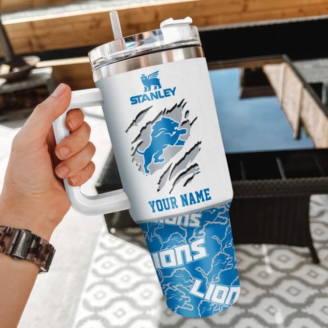 Detroit Lions Nfl Custom Stanley Quencher 40Oz Stainless Steel Tumbler With Handle - Image 3