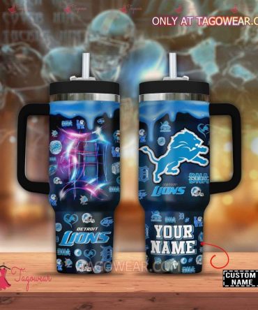 Detroit Lions Nfl Custom Stanley Quencher 40Oz Stainless Steel Tumbler With Handle