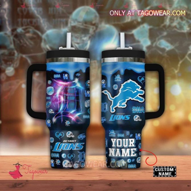 Detroit Lions Nfl Custom Stanley Quencher 40Oz Stainless Steel Tumbler With Handle