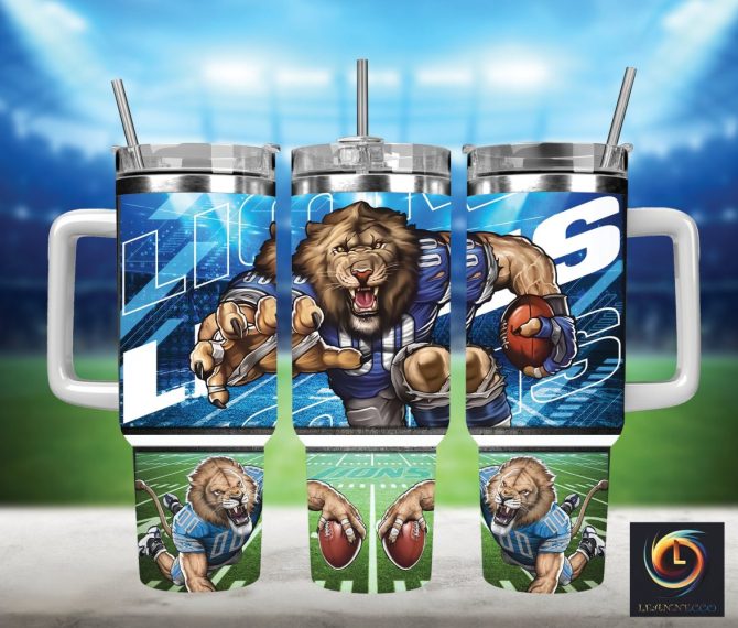 Detroit Lions Nfl Mascot Custom Stanley Quencher 40Oz Stainless Steel Tumbler With Handle