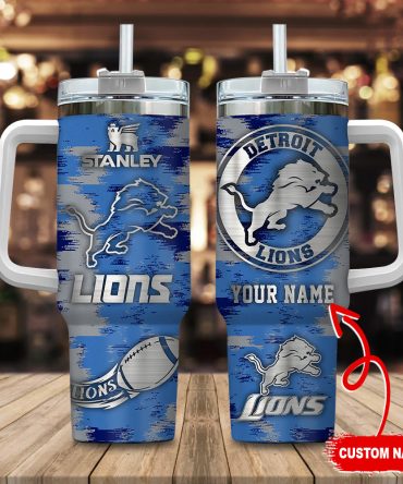 Detroit Lions Nfl Custom Stanley Quencher 40Oz Stainless Steel Tumbler With Handle