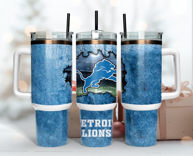 Detroit Lions Nfl Custom Stanley Quencher 40Oz Stainless Steel Tumbler With Handle