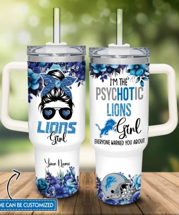 Detroit Lions Nfl Custom Stanley Quencher 40Oz Stainless Steel Tumbler With Handle