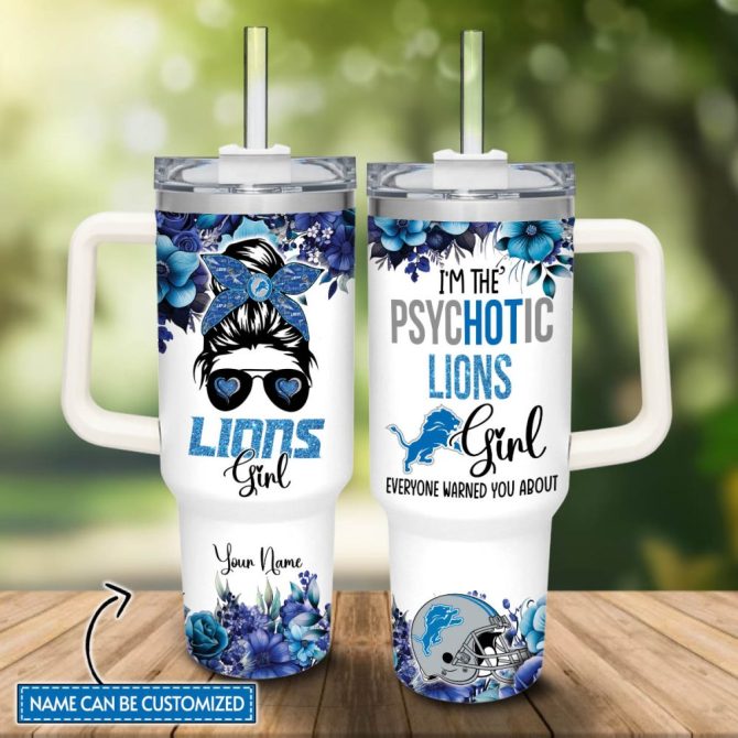 Detroit Lions Nfl Custom Stanley Quencher 40Oz Stainless Steel Tumbler With Handle