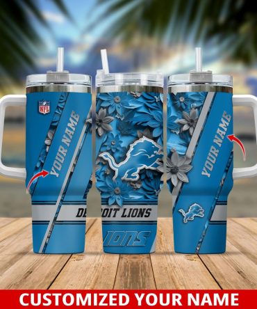 Detroit Lions Nfl Custom Stanley Quencher 40Oz Stainless Steel Tumbler With Handle