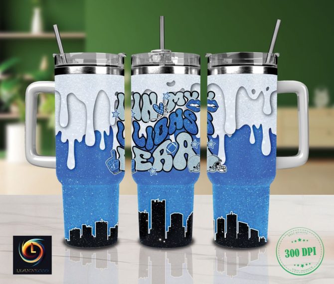 Detroit Lions Nfl Glitter Custom Stanley Quencher 40Oz Stainless Steel Tumbler With Handle