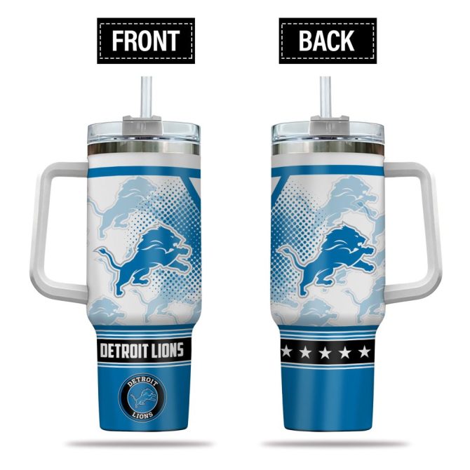 Detroit Lions Nfl Custom Stanley Quencher 40Oz Stainless Steel Tumbler With Handle