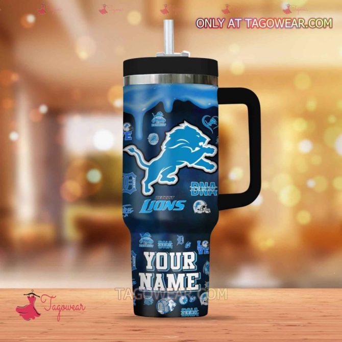Detroit Lions Nfl Custom Stanley Quencher 40Oz Stainless Steel Tumbler With Handle - Image 3