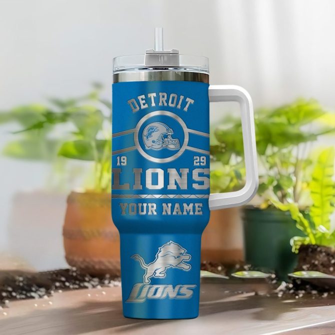 Detroit Lions Nfl Custom Stanley Quencher 40Oz Stainless Steel Tumbler With Handle - Image 2