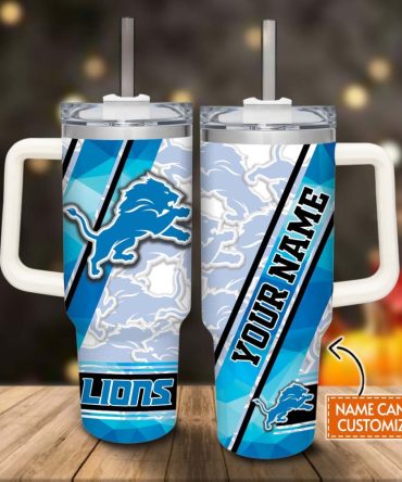 Detroit Lions Nfl Custom Stanley Quencher 40Oz Stainless Steel Tumbler With Handle